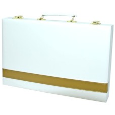 Backgammon 38cm.weiß mit goldenem Streifen Backgammon 38cm.weiß mit goldenem Streifen