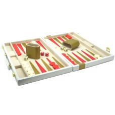Backgammon 38cm.weiß mit goldenem Streifen Backgammon 38cm.weiß mit goldenem Streifen