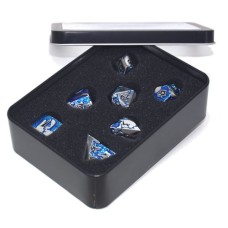 Metall-Würfelset Drache Blau/silber in Metalldose Metall-Würfelset Drache Blau/silber in Metalldose