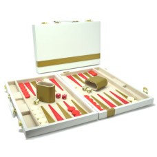 Backgammon 38cm.weiß mit goldenem Streifen Backgammon 38cm.weiß mit goldenem Streifen
