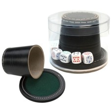 Würfelbecher+ Deckel, Leder 9cm, mit Pokerwürfeln Würfelbecher+ Deckel, Leder 9cm, mit Pokerwürfeln