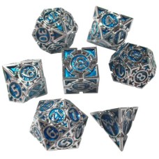 Metall-Würfelset Silber/Blau mit Pfeilen Metall-Würfelset Silber/Blau mit Pfeilen