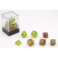 Würfel Glow i.t.Dark Geel/Roze 7st Würfel Glow i.t.Dark Geel/Roze 7st